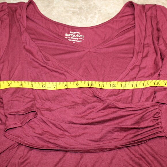 Torrid Women's Top 3X Burgundy Rayon Spandex Puff Sleeve Surplice New - Picture 7 of 12